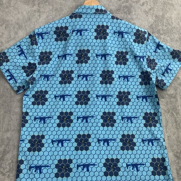 Retro Rifle Shirt Mens Large Sting Op V2 Button Down Bee Honeycomb Pocket Casual - Picture 8 of 8